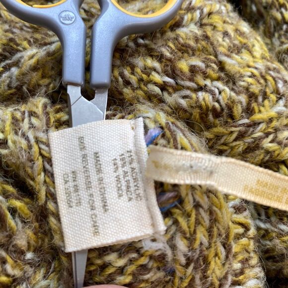 Vtg Free People Chunky Hooded Cable Knit Cardigan Sweater Wool S Green Brown - Picture 5 of 8